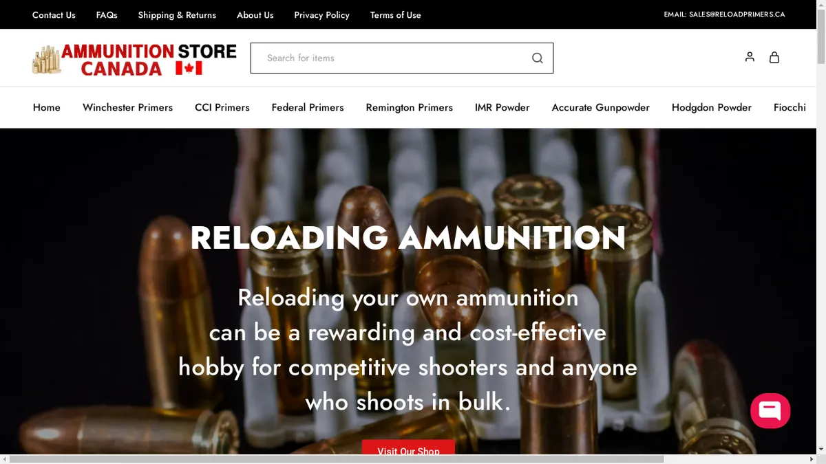 This is a screenshot of Ammunitionstorecanada.com Ammunitionstorecanada.com Screenshot