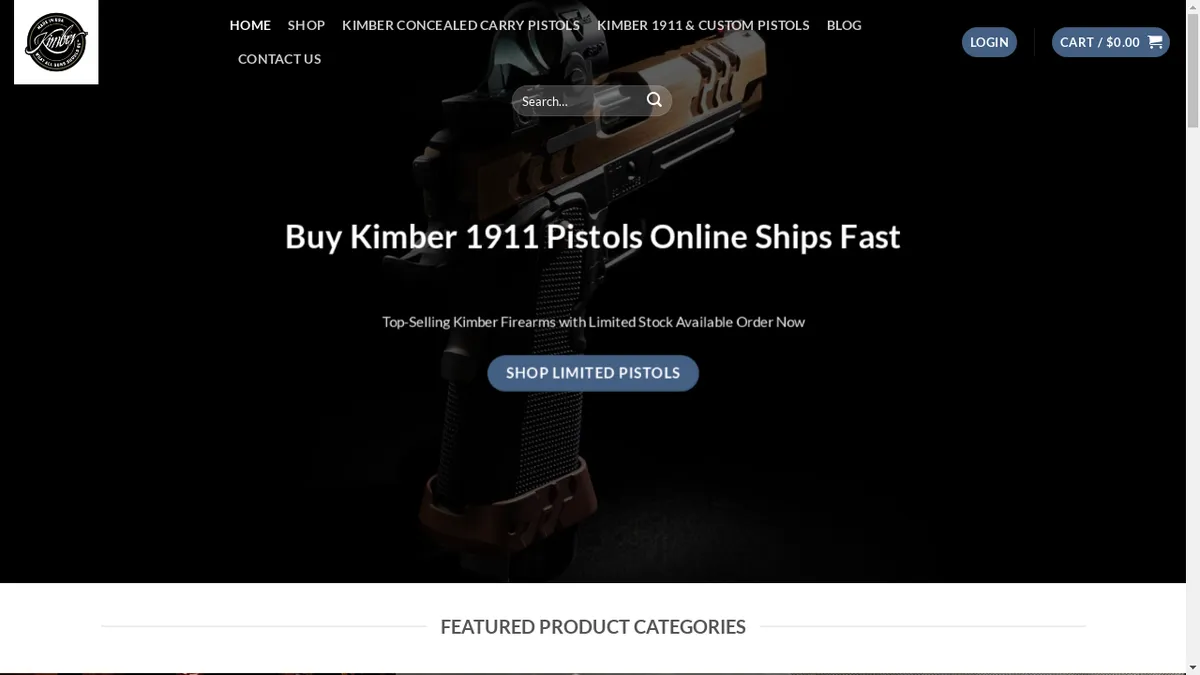 This is a screenshot of Buykimberguns.com Buykimberguns.com Screenshot