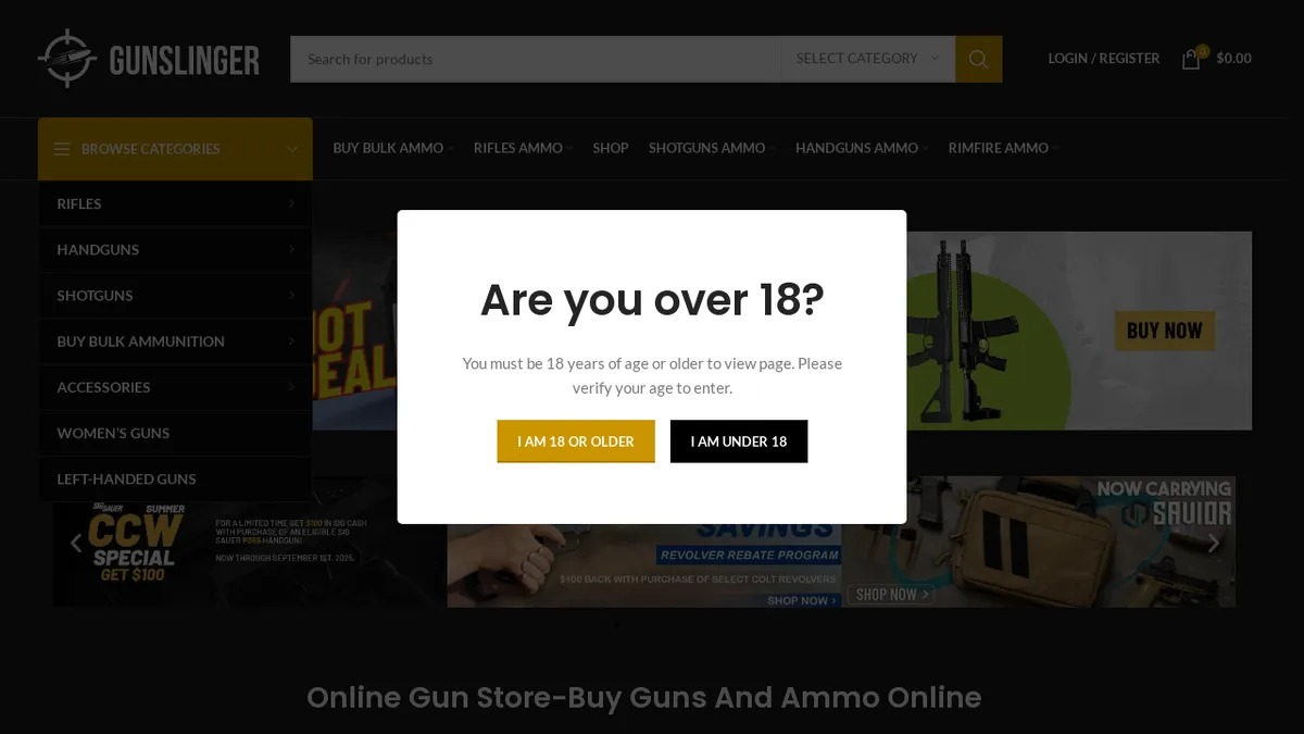This is a screenshot of Gunslingerllc.com Gunslingerllc.com Screenshot