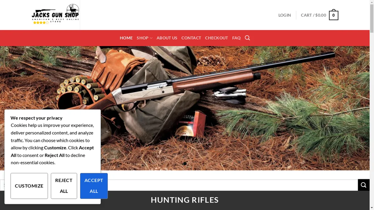 This is a screenshot of Jacksmuzzleloaders.com Jacksmuzzleloaders.com Screenshot