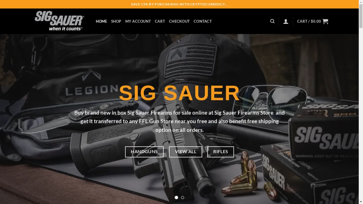This is a screenshot of Sigsauerfirearmsonline.com Sigsauerfirearmsonline.com Screenshot
