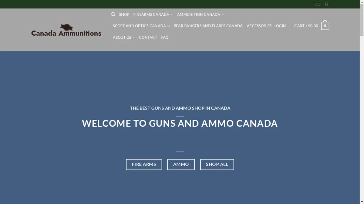 This is a screenshot of Canadaammunitions.com Canadaammunitions.com Screenshot