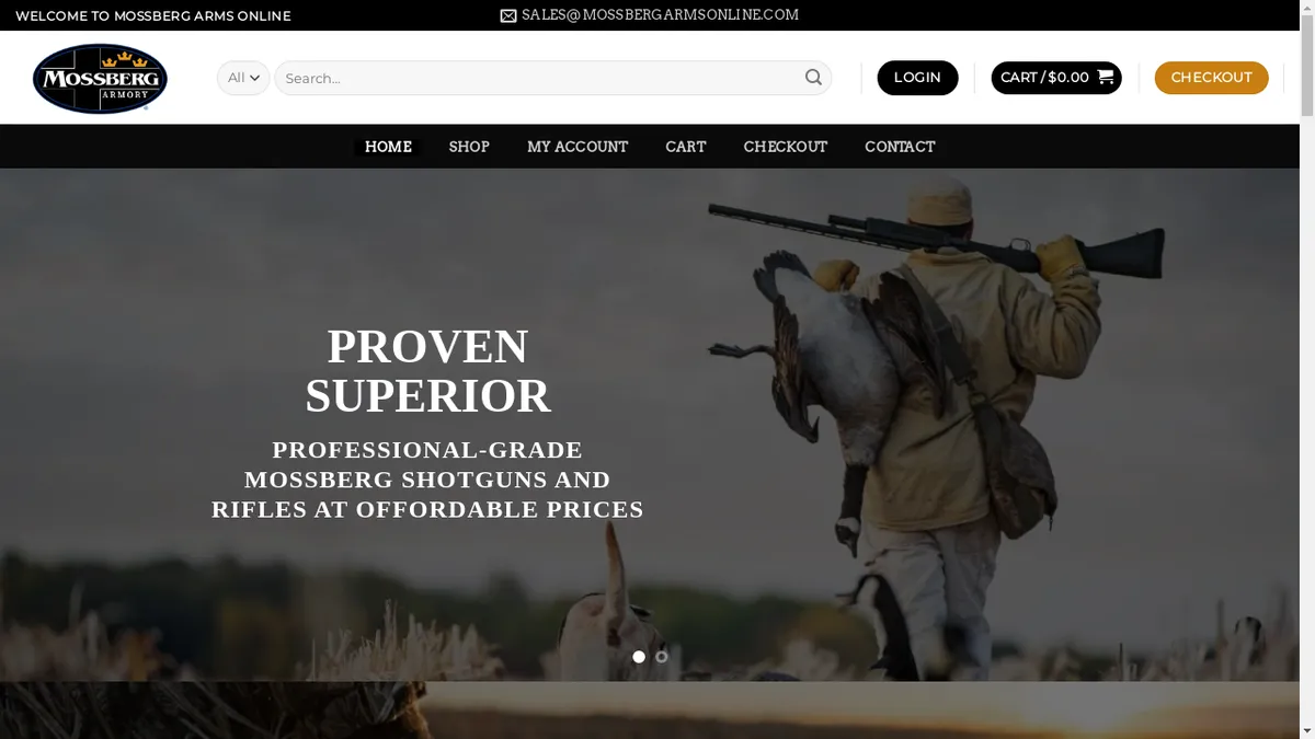This is a screenshot of Mossbergarmsonline.com Mossbergarmsonline.com Screenshot