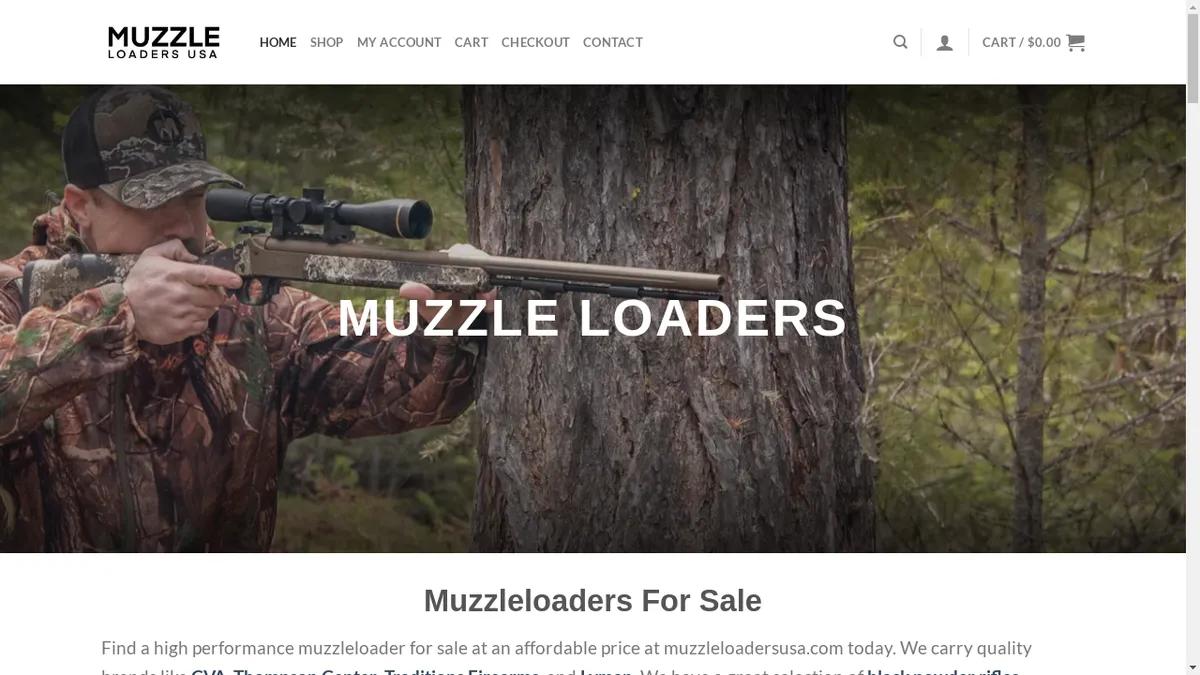 This is a screenshot of Muzzleloadersshop.com Muzzleloadersshop.com Screenshot