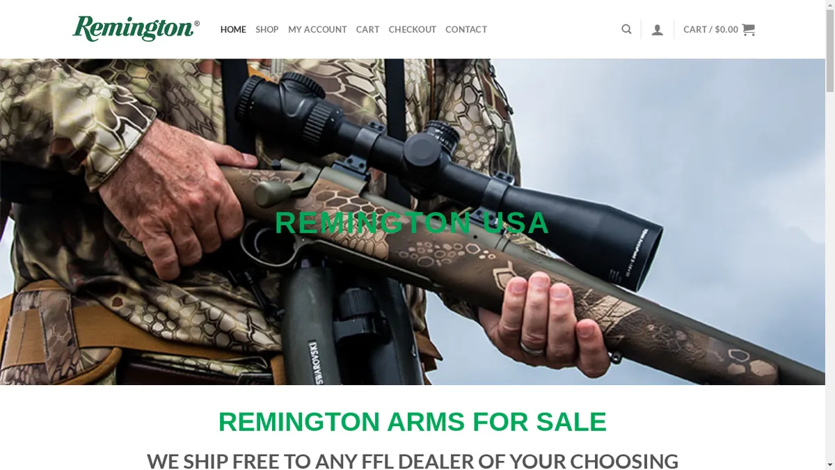 This is a screenshot of Remingtonarmsonline.com Remingtonarmsonline.com Screenshot