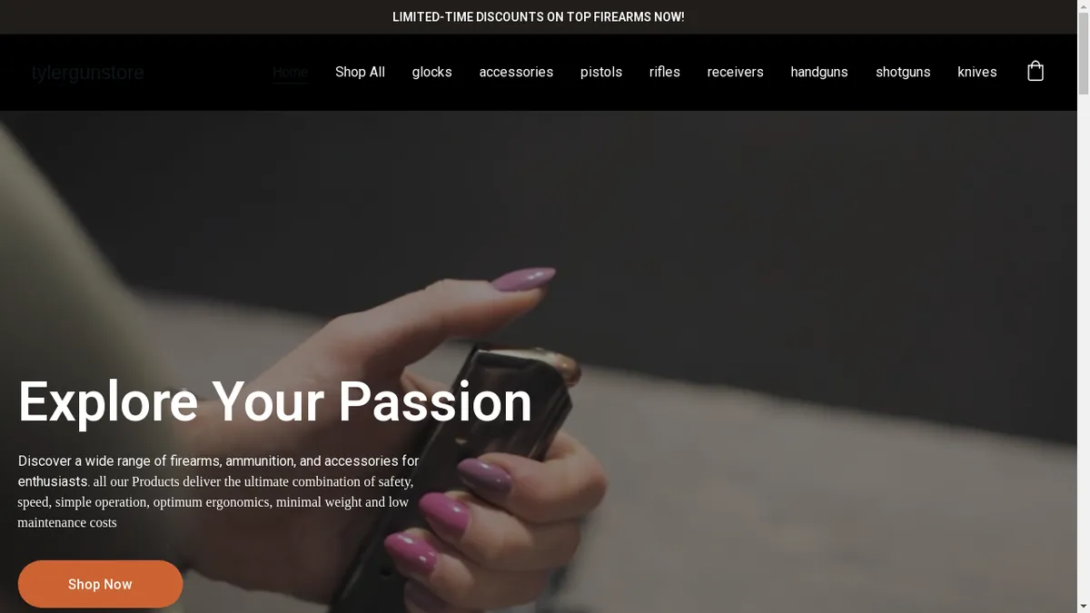 This is a screenshot of Tylergunstore.com Tylergunstore.com Screenshot
