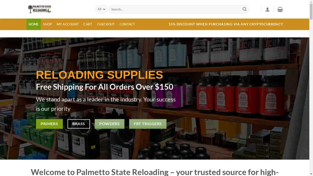 This is a screenshot of Palmettostatereloading.com Palmettostatereloading.com Screenshot