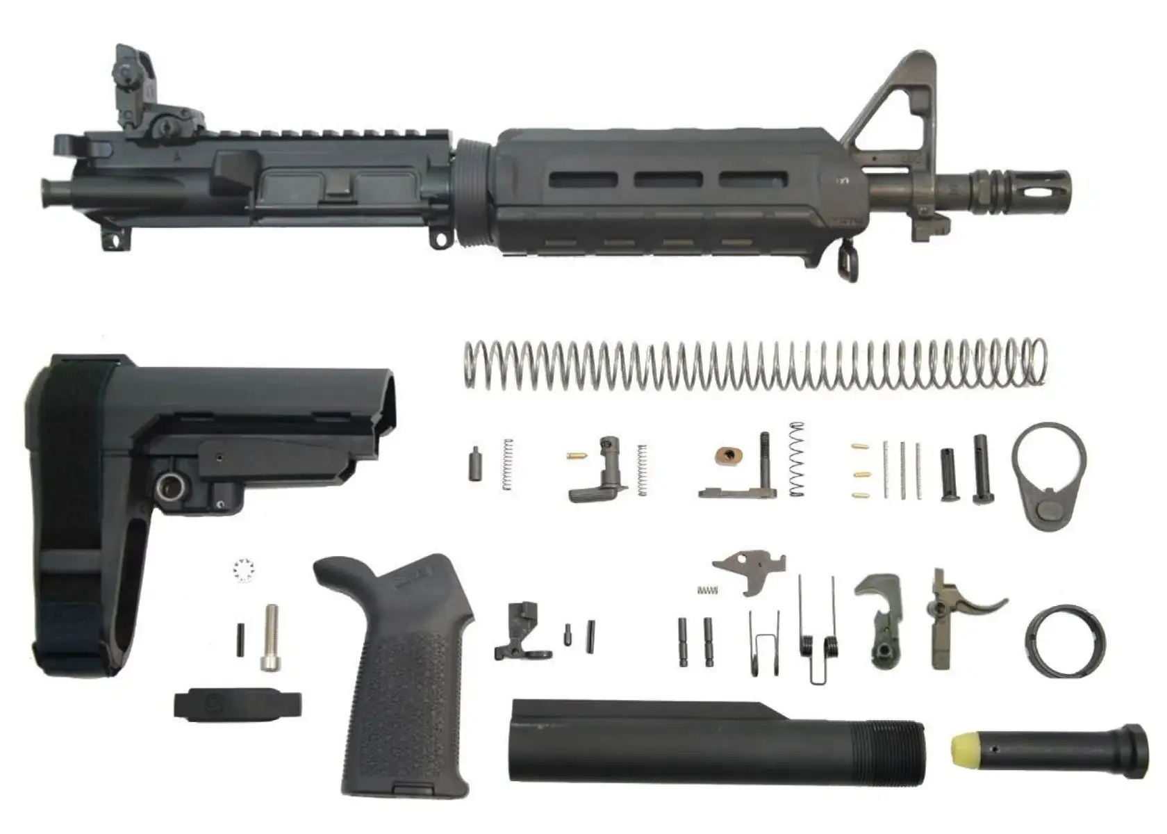 PSA 10.5" Carbine-Length 5.56 NATO 1/7 Phosphate MOE SBA3 Pistol Kit w/MBUS Rear