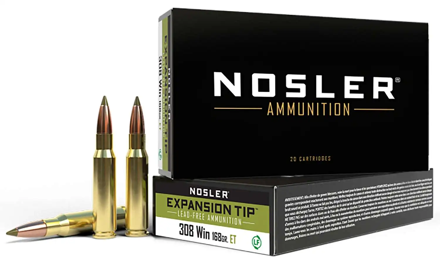 Bondarmstore.com 4 Nosler 308 Winchester 168 grain E-Tip Lead-Free Rifle Ammo, 20/Box - 40035
