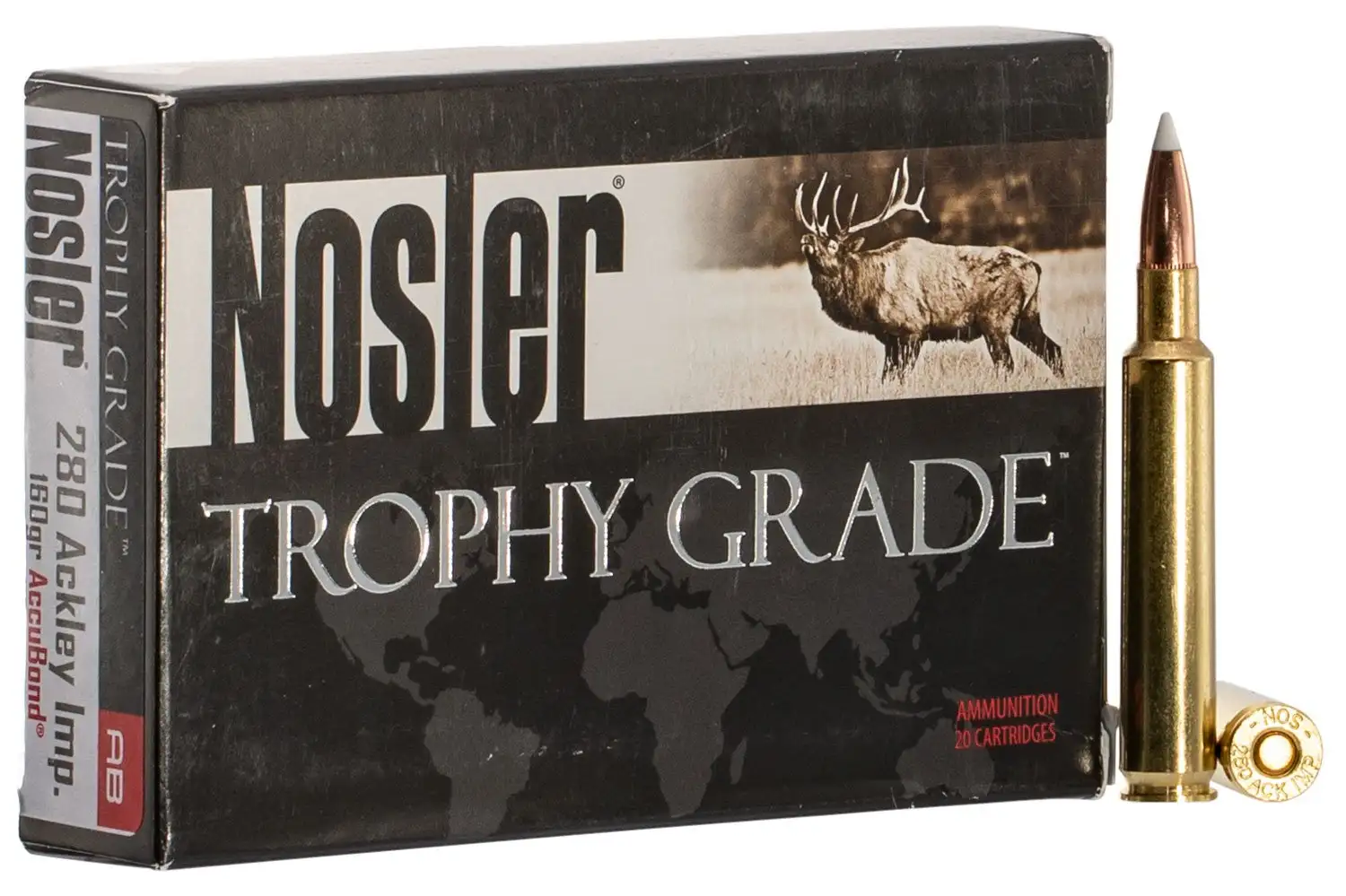 Bigboyarms.store 4 Nosler Trophy Grade 280 Ackley Improved 160 grain AccuBond Rifle Ammo, 20/Box - 60076