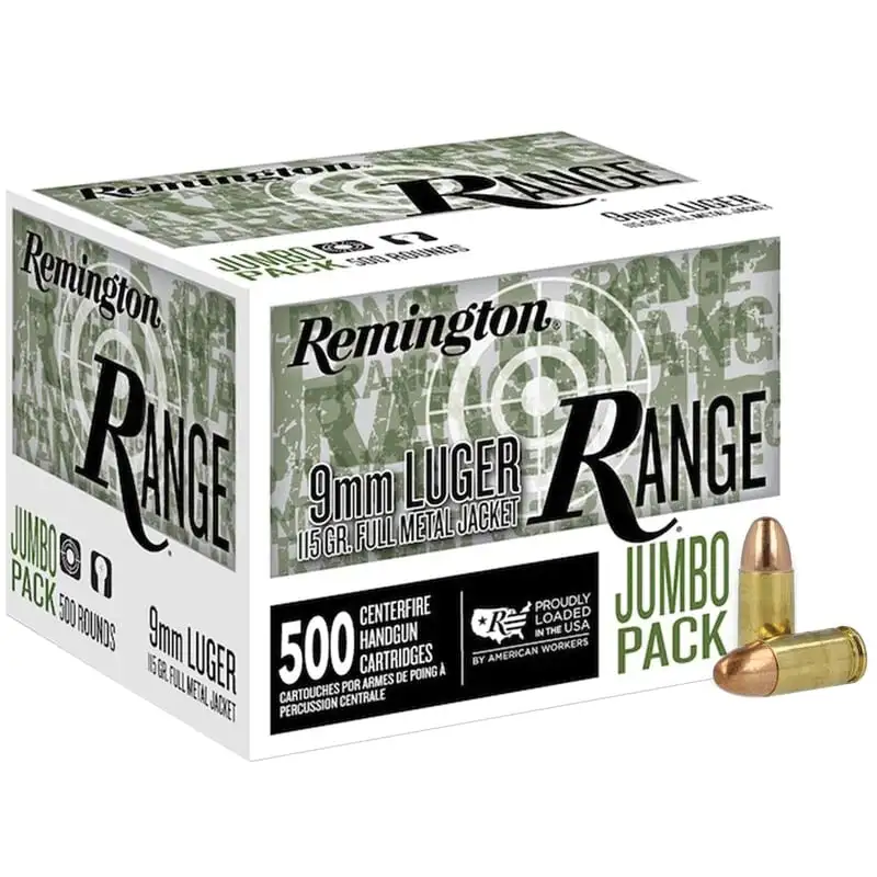 Best Ammo Deals 15 Remington Range 9mm 115 gr FMJ 500rds Handgun Ammo for Extended Training Sessions - R27779