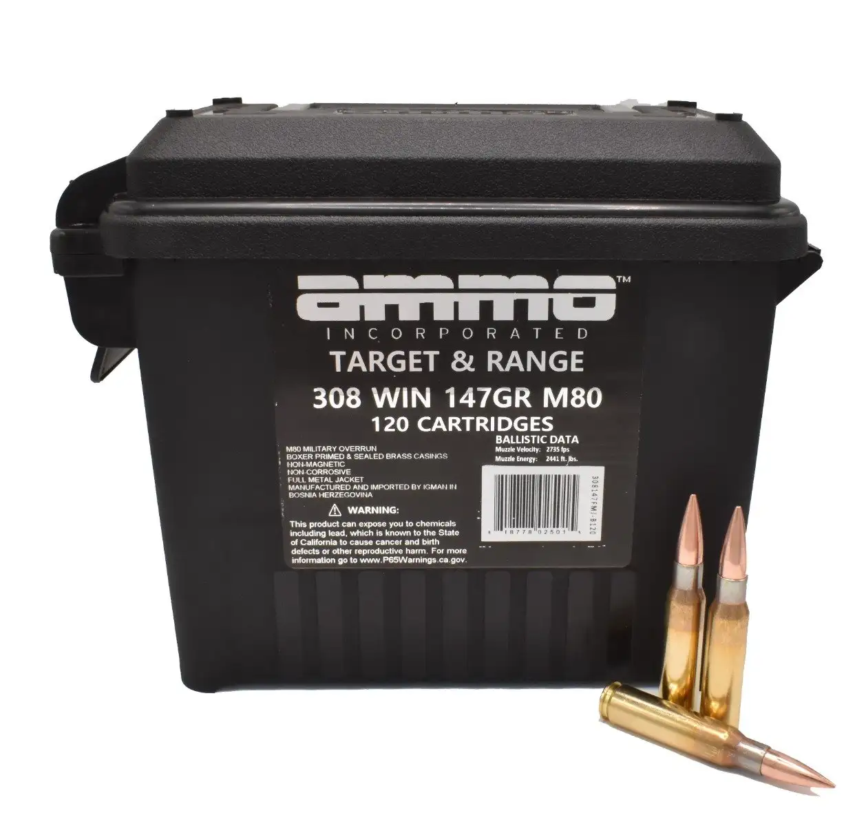 Ammo Inc .308 Win 147gr FMJ Ammo Can,120rds - 308147M80-TR120