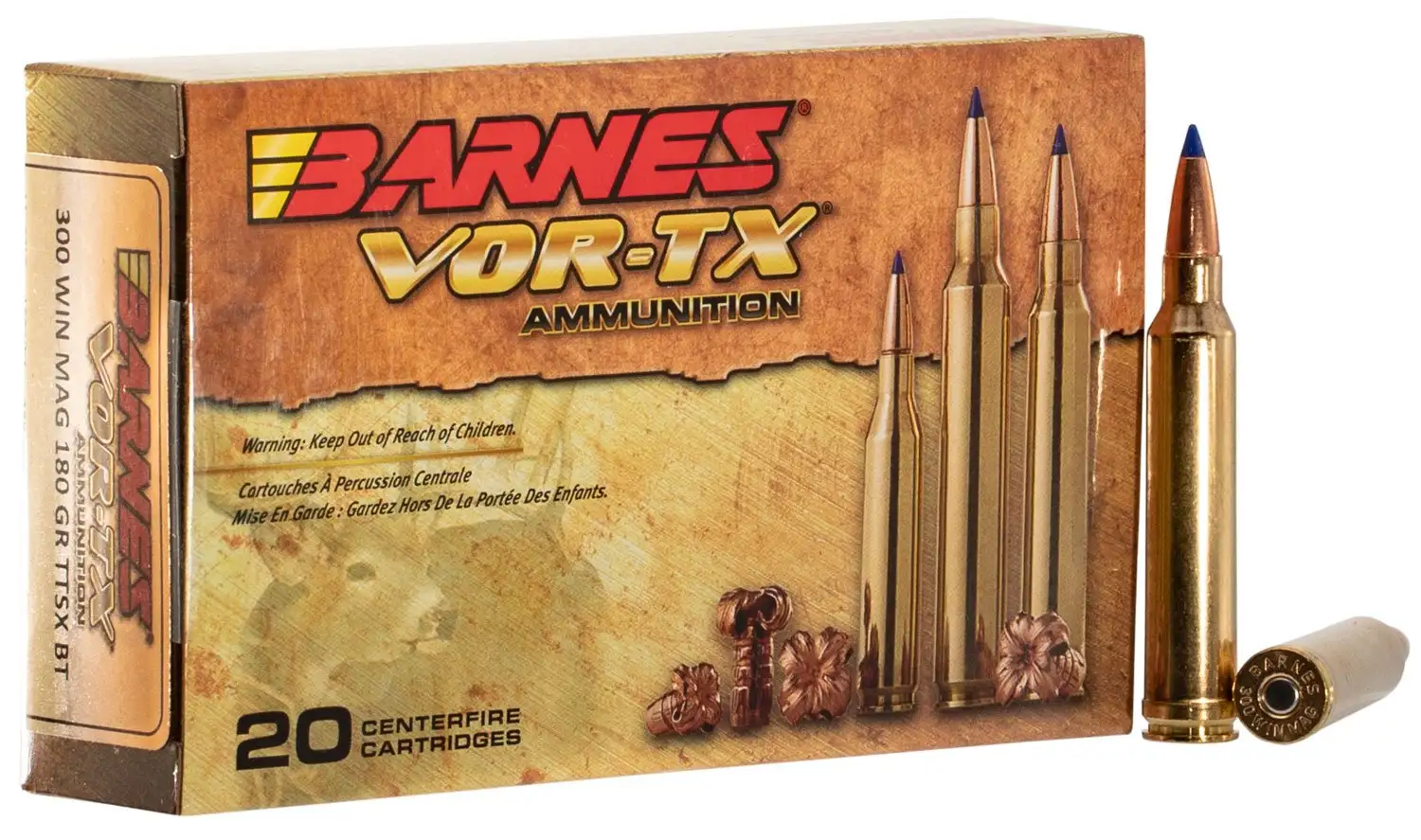 Alligatorarms.net 4 Barnes Bullets VOR-TX 180 gr Tipped TSX Boat Tail .300 Win Mag Ammo, 20/box - 21538
