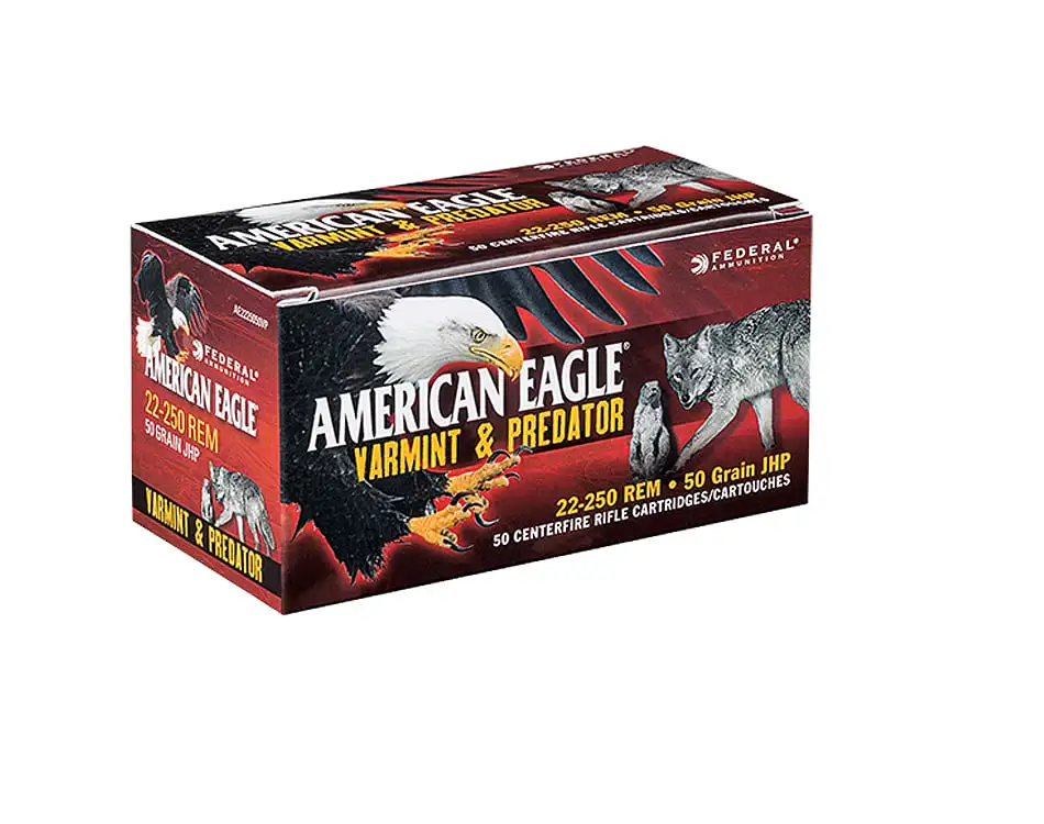 Ammodepotid.com 4 American Eagle 22-250 Remington 50gr JHP "Varmint/Predator" Ammunition 50rds - AE2225050VP