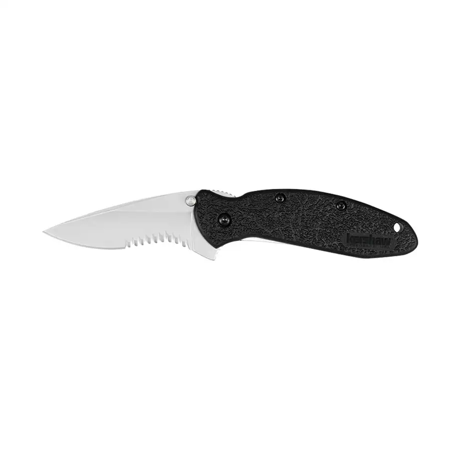 Kershaw Scallion Drop Point Folder Knife, 2.4", Partially Serrated Edge, Black - 1620ST Kershaw Scallion Drop Point Folder Knife, 2.4", Partially Serrated Edge, Black - 1620ST