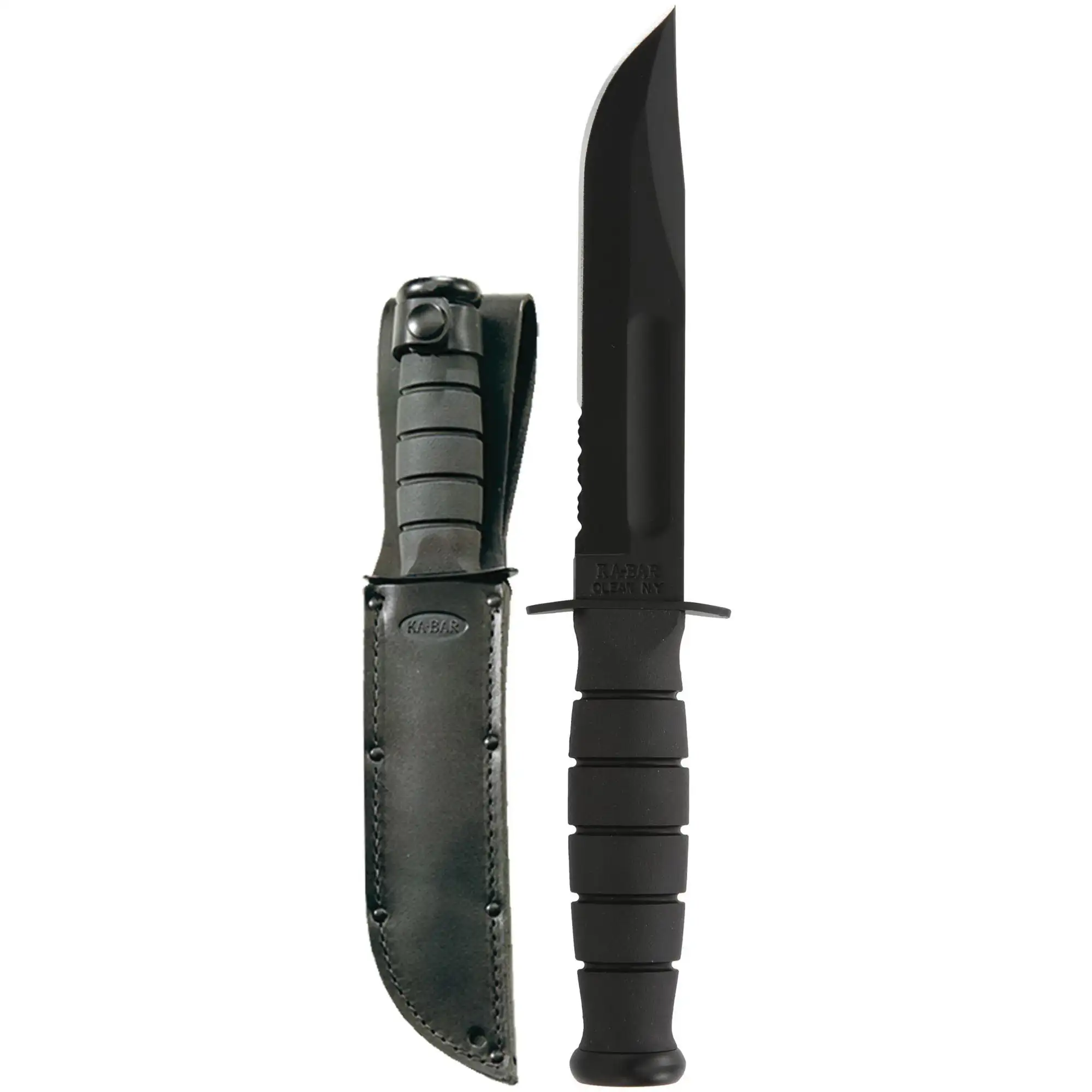 KA-BAR Clip Point Short Fixed Blade Knife, 5.25", Partially Serrated Edge, Black - 1257 KA-BAR Clip Point Short Fixed Blade Knife, 5.25", Partially Serrated Edge, Black - 1257