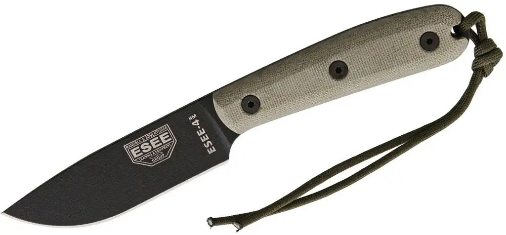 Esee Knives ESEE-4, Plain Edge With Modified Handle, Brown Leather Sheath Esee Knives ESEE-4, Plain Edge With Modified Handle, Brown Leather Sheath