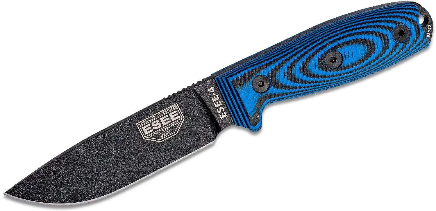Esee Knives ESEE-4 black blade, blue/black G-10 3D handle, black sheath Esee Knives ESEE-4 black blade, blue/black G-10 3D handle, black sheath