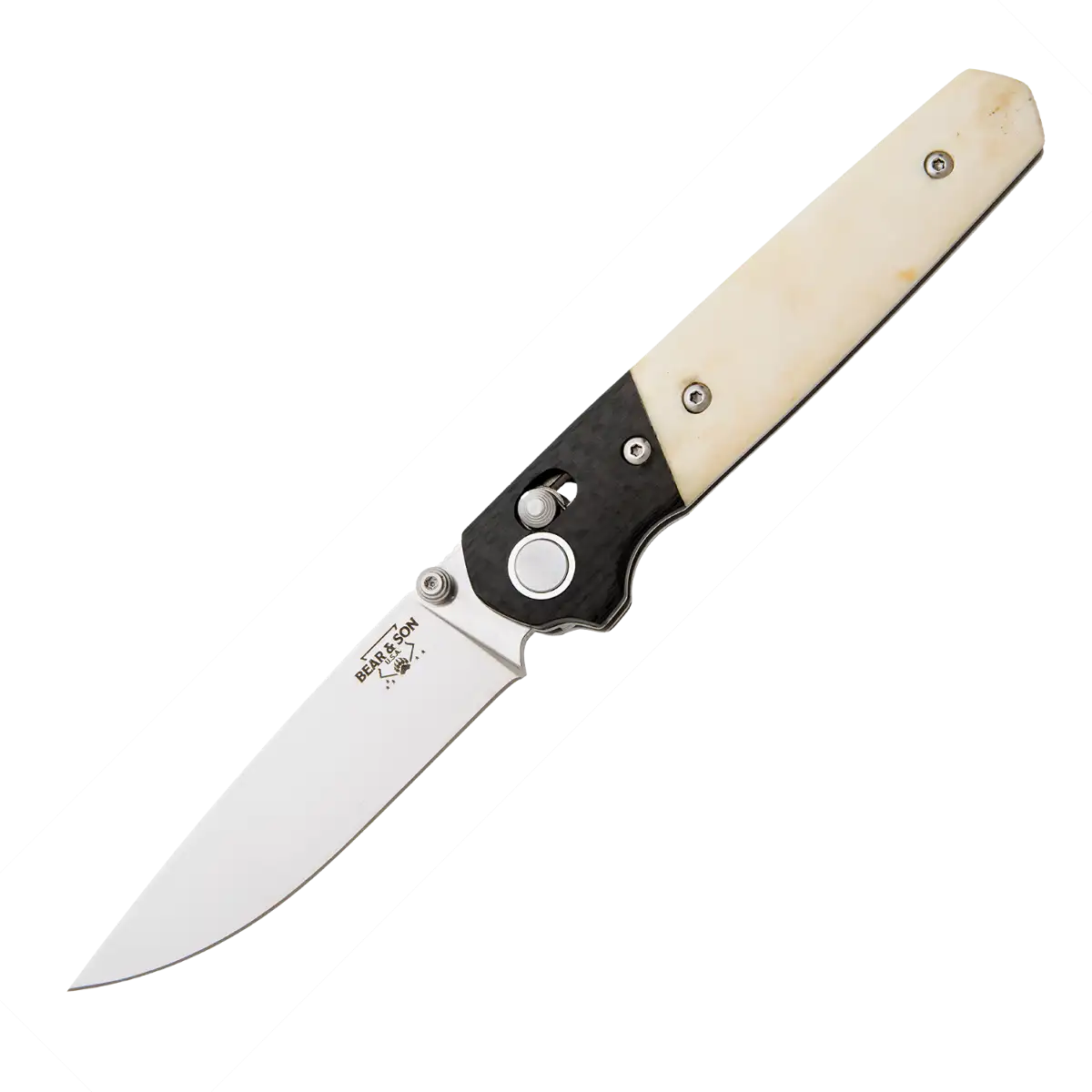 Bear & Son Lawman 4 3/8" Slide Lock w/ Smooth Bone Handle, Carbon Fiber Bolster - WSB22 Bear & Son Lawman 4 3/8" Slide Lock w/ Smooth Bone Handle, Carbon Fiber Bolster - WSB22